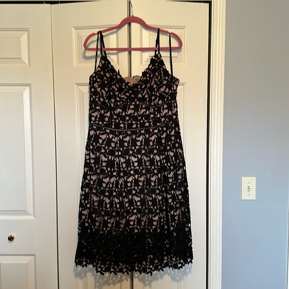 City Chic NWT black lace dress with nude underlay